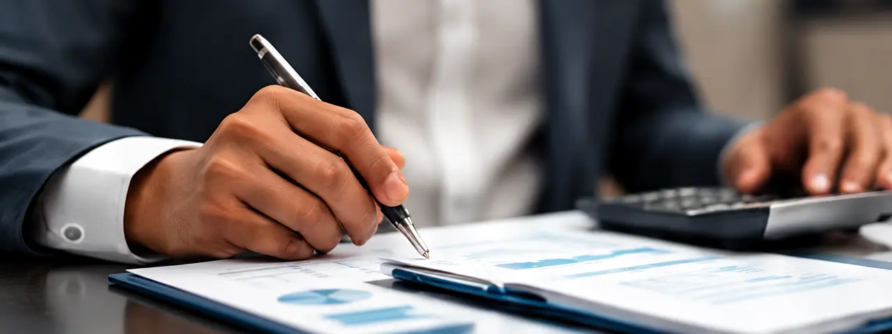 Profissional preenchendo documentos financeiros