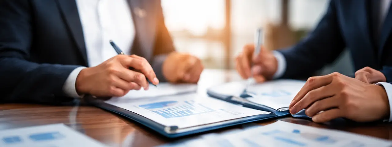 Reunião com documentos financeiros