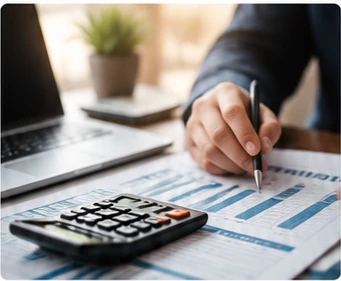 Profissional orientando cliente sobre declaração de imposto de renda